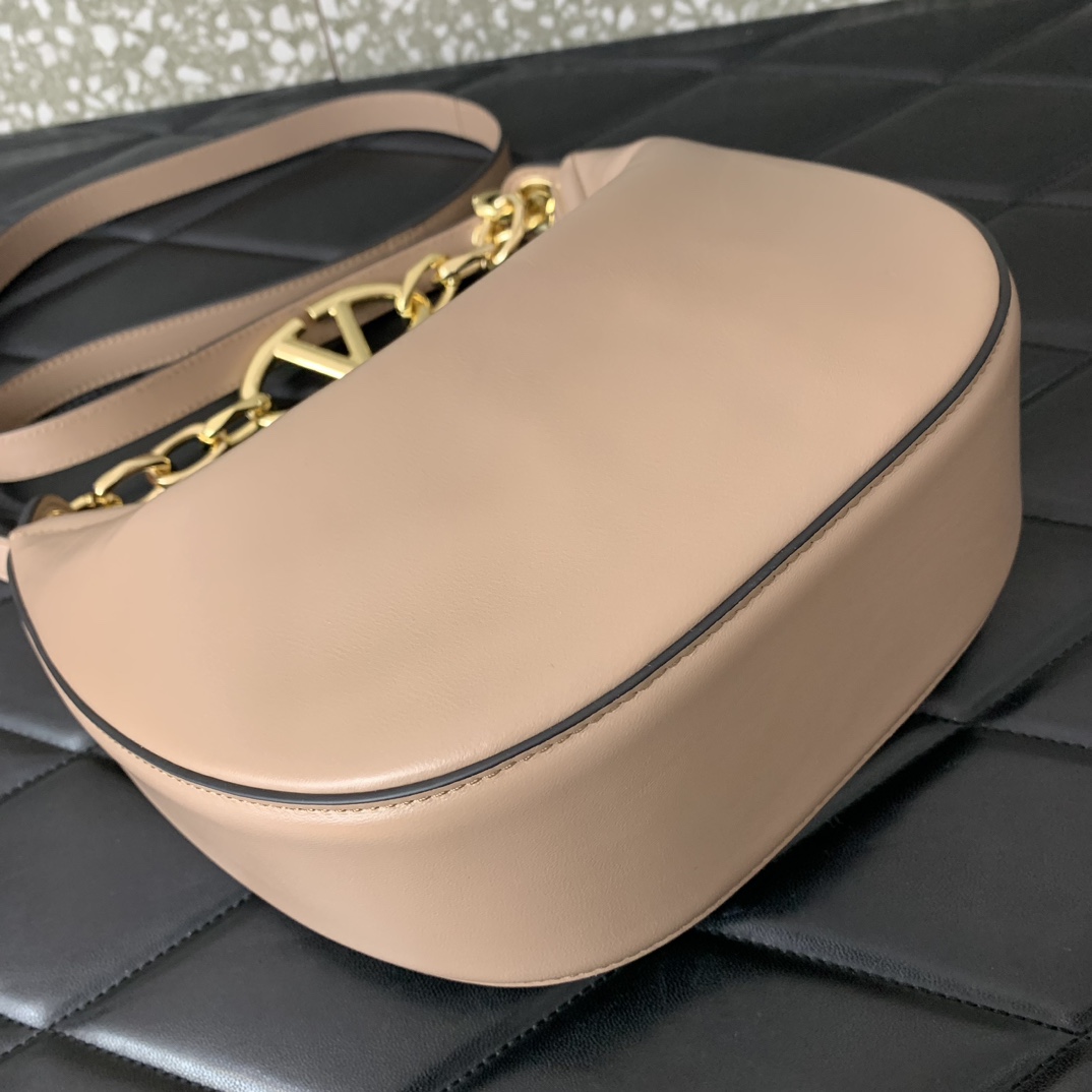 Valentino Garavani VLogo Moon Mini Hobo Bag in Apricot Nappa Leather 